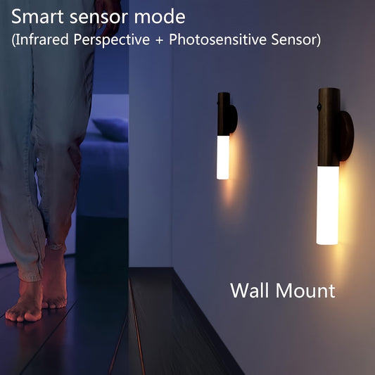 💡 Magnetic Wall Light with Motion Sensor – Brown Wood