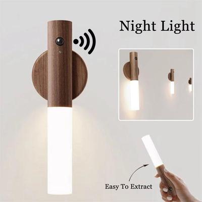 💡 Magnetic Wall Light with Motion Sensor – Brown Wood