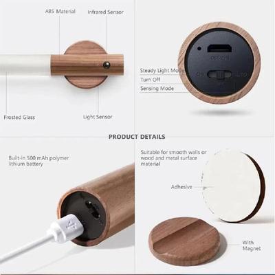 💡 Magnetic Wall Light with Motion Sensor – Brown Wood