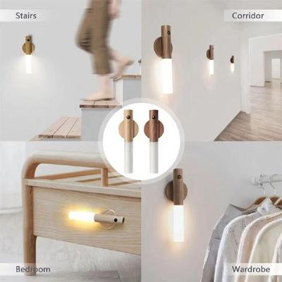 💡 Magnetic Wall Light with Motion Sensor – Brown Wood