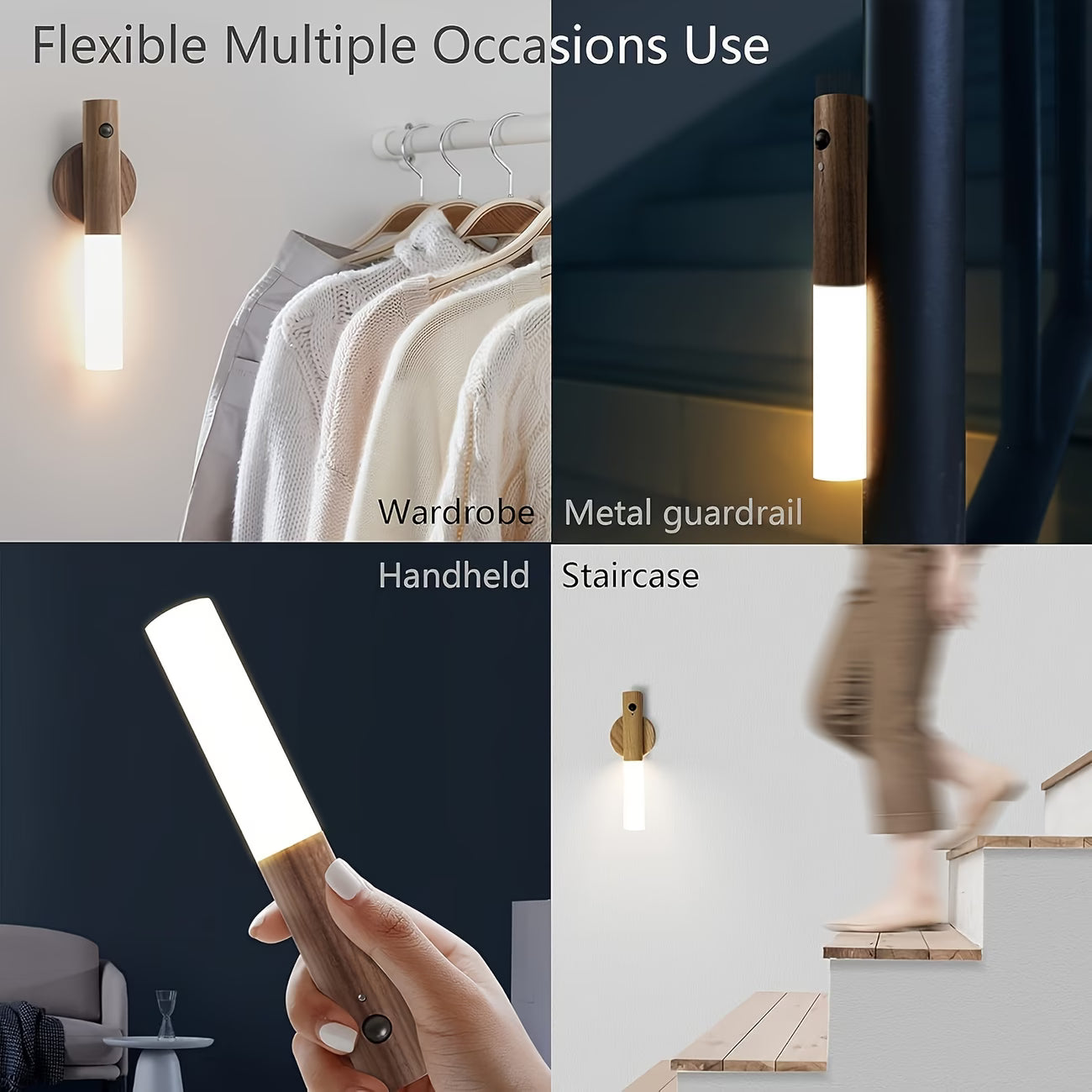 💡 Magnetic Wall Light with Motion Sensor – Brown Wood