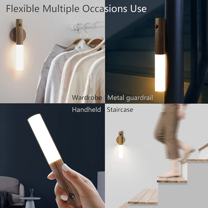 💡 Magnetic Wall Light with Motion Sensor – Brown Wood